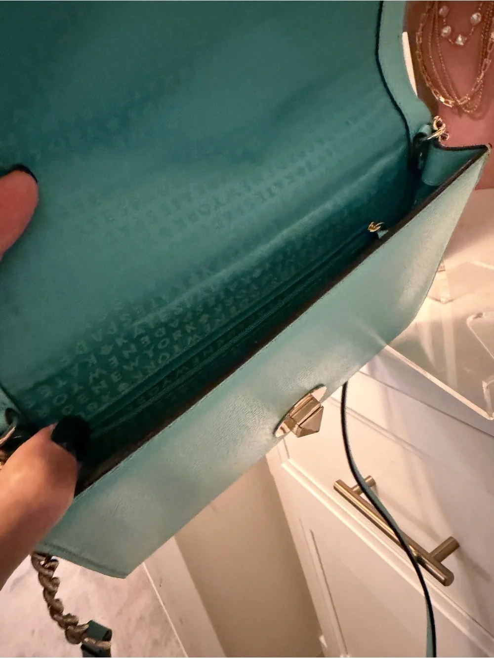 kate spade Grand Street Tiffany Blue “fresh air” with Gold-Tone Logo Twist Lock